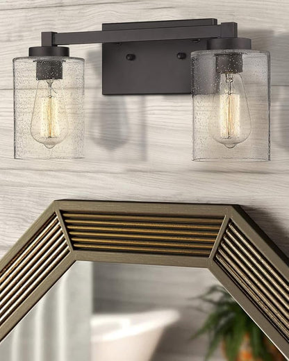 Beionxii 16In Farmhouse Bathroom Light Fixtures,Rustic Vanity Light Fixture | 2-Light Bathroom Vanity Light Fixture, Seeded Glass Shade, Oil Rubbed Bronze Over Mirror for Bathroom Living Room, BXMB9002-2