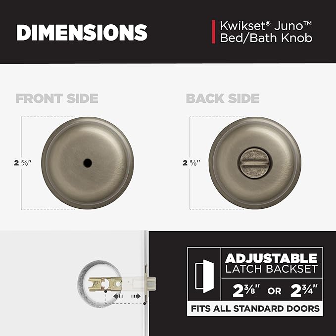 Kwikset Juno Interior Privacy Door Knob with Lock, Door Handle for Bathroom and Bedroom, Antique Brass Keyless Turn Lock Doorknob, with Microban Protection (Pack of 10)