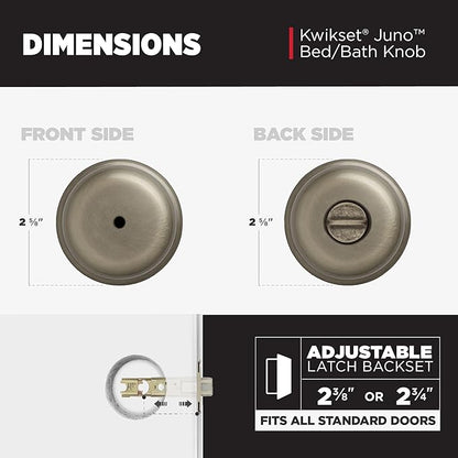 Kwikset Juno Interior Privacy Door Knob with Lock, Door Handle for Bathroom and Bedroom, Antique Brass Keyless Turn Lock Doorknob, with Microban Protection (Pack of 10)