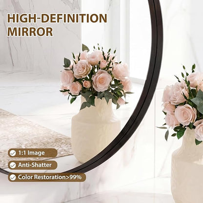 Sweetcrispy Round Bathroom Wall Mirror, Circle Vanity Mirror, 30 Inch | Matte Metal Frame, Over Sink Home Decor, Living Room Bedroom Entryway Style, Black