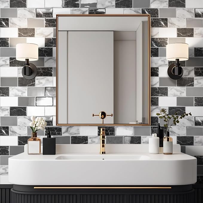 Art3d 10-Pack Marble Wall Tiles Peel and Stick Backsplash, Black White Grey | 12 x 12 Inch, Thickened Design, No Warping, Durable, Self-Adhesive, for Kitchen, Bedroom Decor, Ideal for New Home Buyers