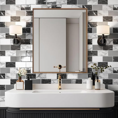 Art3d 10-Pack Marble Wall Tiles Peel and Stick Backsplash, Black White Grey | 12 x 12 Inch, Thickened Design, No Warping, Durable, Self-Adhesive, for Kitchen, Bedroom Decor, Ideal for New Home Buyers