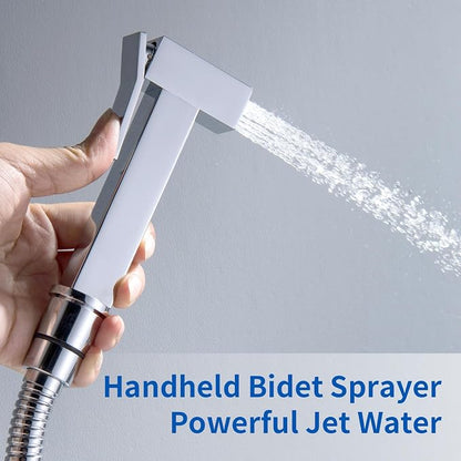 Warm Water Bidet Sprayer for Toilet with Hot and Cold Brass Rough-in Valve, Stainless Steel Handheld Bidet Attachment Set for Feminine, Pets and Baby Diaper Wash, Chrome Polished, BDS08-1