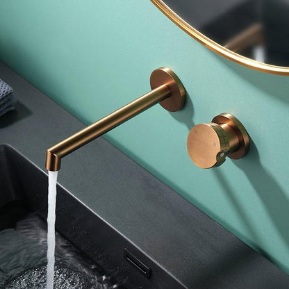 BiaoTeng Concealed Wall Mounted Faucet Bathroom Brass Hot and Cold Faucets for Bathroom Sinks Single Handle Brushed Rose Gold