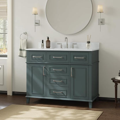 42 Inch Bathroom Vanity with Sink, Fully Assembled, Green | Solid Wood Single Sink Bathroom Vanity, Modern Bathroom Sink Cabinet, Soft Close Doors & Dovetail Drawers, 0.78" Stone Top