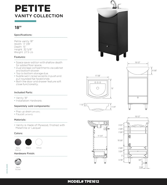 Petite 18 Inch Bathroom Vanity with Sink, Small Freestanding Bathroom Cabinet, Space-Saving Vanity Sink Combo Design, Dual Storage, Spicy Walnut