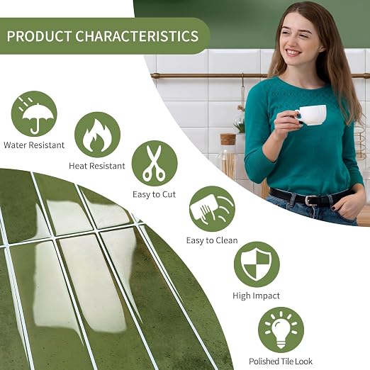 10 Sheets Upgraded Thicker Design Subway Tile Peel and Stick Backsplash | 12”×12”Self Adhesive Wall Tiles Stick on Back Splash for Kitchen,Bathroom,Camper(Green)