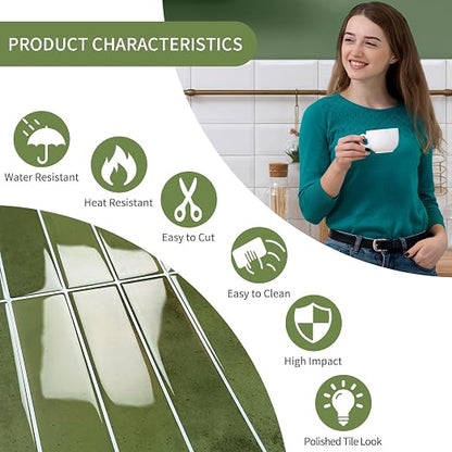 10 Sheets Upgraded Thicker Design Subway Tile Peel and Stick Backsplash | 12”×12”Self Adhesive Wall Tiles Stick on Back Splash for Kitchen,Bathroom,Camper(Green)