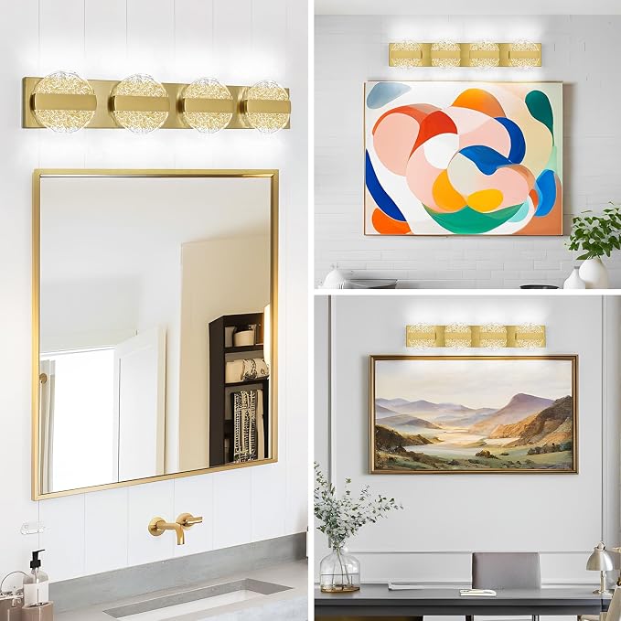 Luxury Brushed Gold Bathroom Vanity Light with High CRI 90+ LED for True Colors, 20W 6000K Cool White Modern Bathroom Lights Fixture Over Mirror for Makeup & Shaving