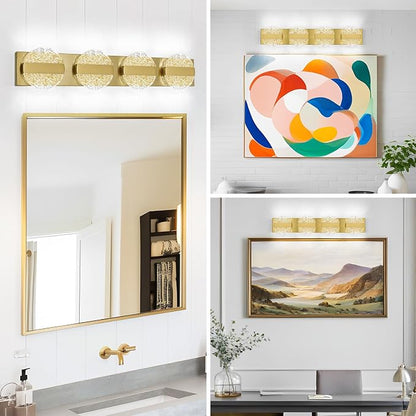 Luxury Brushed Gold Bathroom Vanity Light with High CRI 90+ LED for True Colors, 20W 6000K Cool White Modern Bathroom Lights Fixture Over Mirror for Makeup & Shaving