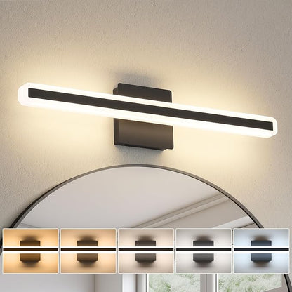 JUSHENG Black Vanity Lights for Bathroom, 24 Inch 20W 5CCT Dimmable Bathroom Light Fixtures Over Mirror, Modern LED Vanity Light Bar Above Mirror