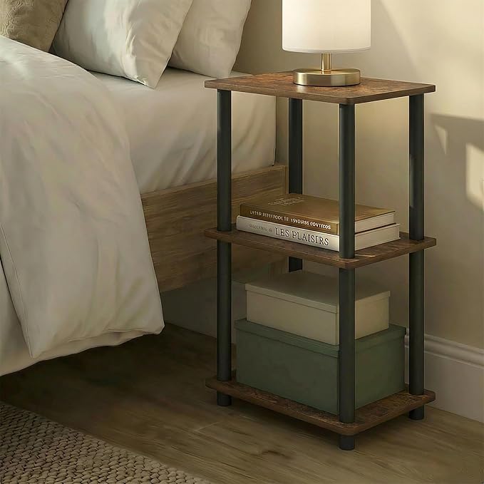 Furinno Turn-N-Tube Storage Shelves, 3-Tier Open Frame Book Shelf, Standing Corner Shelf, Toolless Assembly, Open Shelves, for Organization and Storage, Living Room, Garage, Home Office, Amber Pine