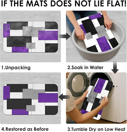 Bathroom Sets with Shower Curtain and Rugs, 4 Pcs, Geometric Purple | Abstract Modern Checkered Bathroom Decor Set with Toilet Lid Cover, Non-Slip Bath Mats and Accessories 12 Hooks