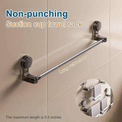 1 Pcs No-Drill Extendable Suction Towel Rod 11.8-23.6 Inch, Stainless Steel Removable Wall Mount Holder for Bathroom Kitchen Shower Towels Clothes