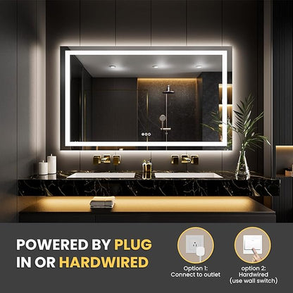 LOAAO 60"X32" LED Bathroom Mirror with Lights, UL Listed | Anti-Fog, Dimmable, 3 Color Temperature, Backlit + Front Lit, Memory Function, Tempered Glass