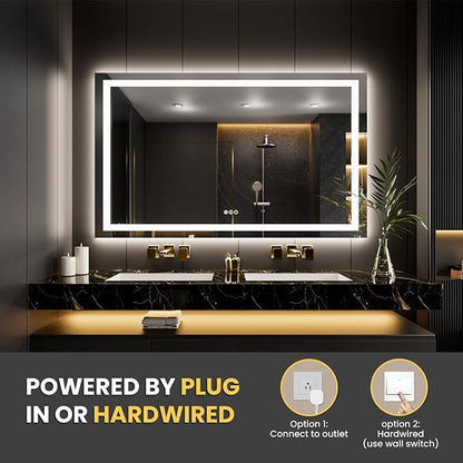 LOAAO 62"X36" LED Bathroom Mirror with Lights, UL Listed | Anti-Fog, Dimmable, 3 Color Temperature, Backlit + Front Lit, Memory Function, Tempered Glass