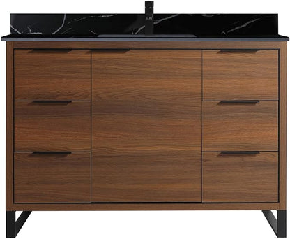 Opulence Collection 48 in. W x 20 in. D x 33 in. H Bathroom Vanity in Walnut Ebony with Black Marble Sintered Stone Sink - Black Hardware