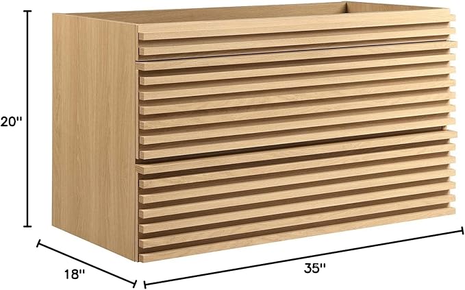 Modway Render 36" Wall-Mount Bathroom Vanity Cabinet in Oak - Sink Basin Not Included