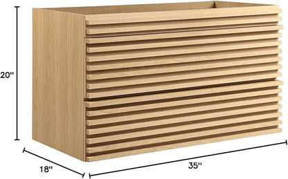 Modway Render 36" Wall-Mount Bathroom Vanity Cabinet in Oak - Sink Basin Not Included