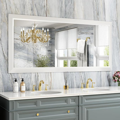 Bathroom Mirror for Wall, 60x28 Inch (White) | HD Reflection, Tempered Glass, Thick Metal Framed Rectangle Mirrors for Over Sink, Vanity, Bedroom, Living Room, Entryway