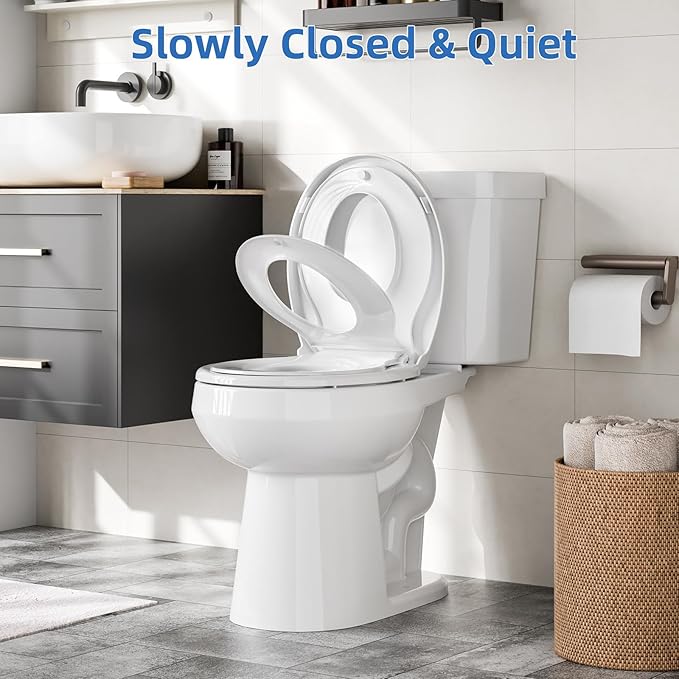 Garvee Toilet Seats with Toddler Seat, Round Toilet Seat Cover with Quick-Release Hinges, PP Soft Close Lid, Toddler Toilet Cover for Kids Potty Training, Soft Close Design for Family Use