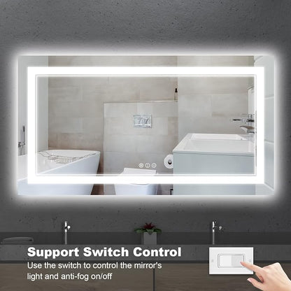 60x28 Inch LED Bathroom Mirror with Lights | Front and Backlit, 3 Colors, Dimmable, Memory, Anti Fog, Shatterproof, Horizontal/Vertical, Lighted Mirrors for Bathroom Wall