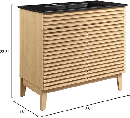 Modway Render 36" Bathroom Vanity in Oak Black