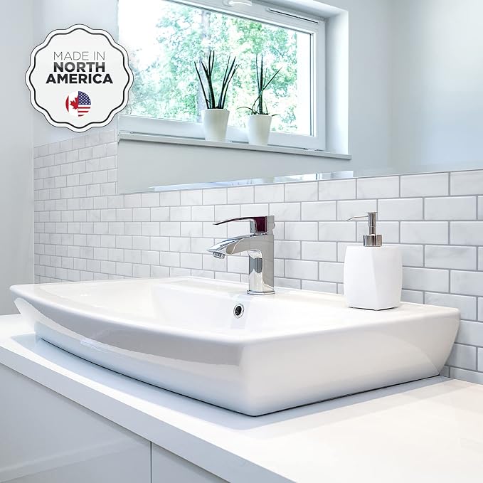 Smart Tiles Peel and Stick backsplash, Subway Carrara Marble, 10.95"x9.7" | Pack of 10 (6.3 sq ft), Glossy, Heat/Moisture Resistant, Low VOC, Kitchen/Bathroom, Renter Friendly, Made in Canada