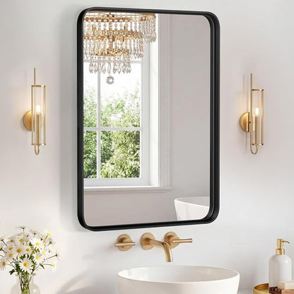 OLIXIS Bathroom Mirror for Over Sink, 30x22 Inch Wall Vanity Mirror, Black | Rounded Rectangle Mirror with Matte Metal Framed, Modern Wall Mount Mirror for Home Decor, Living Room