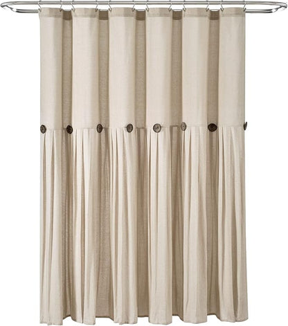 Lush Decor Linen Button Shower Curtain, 72" W x 72" L, Dark Linen - Beige Shower Curtain Fabric - Rustic Bathroom Curtain - Farmhouse Bathroom Decor