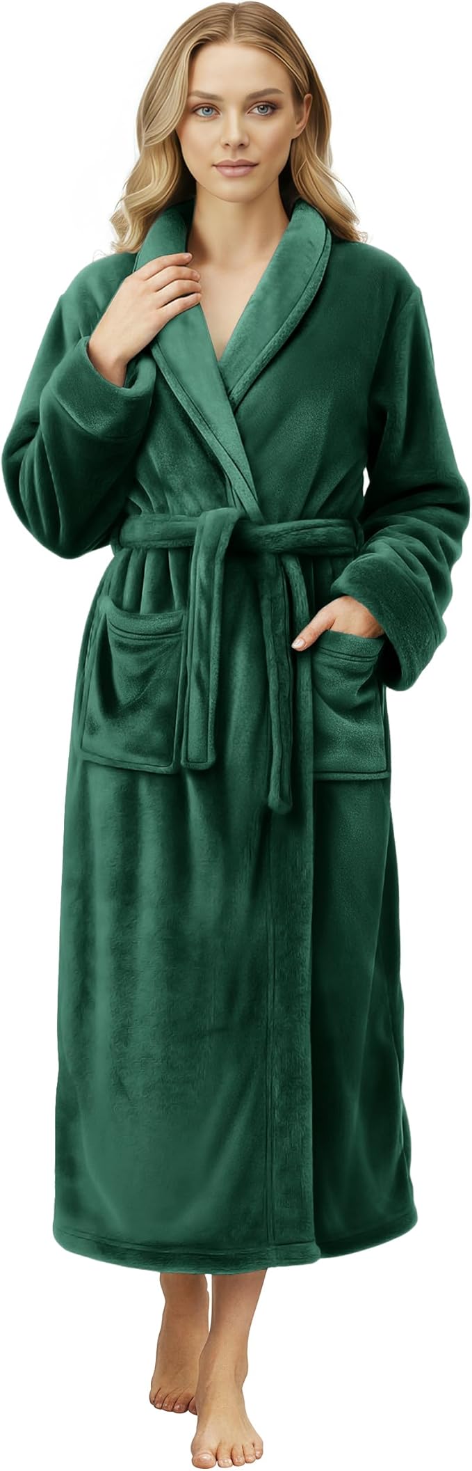 NY Threads Women's Fleece Shawl Collar Bathrobe Plush Long Spa Robe, Medium