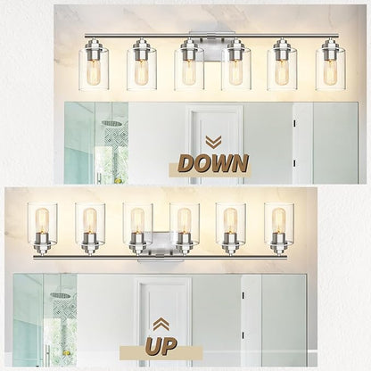 Bathroom Vanity Light Over Mirror,Brushed Nickel 6-Light Vanity Light for Bathroom,Bathroom Light Fixture Wall Sconce Lighting for Bedroom,Living Room