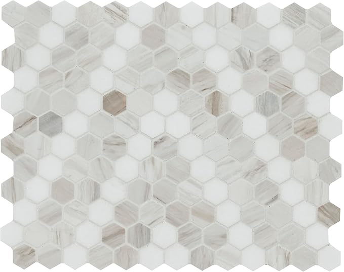 MSI Angora Sazi 11 in. x 14 in. Polished Marble Hexagon Tile for Kitchen Backsplash, Floor Tile, Wall Tile for Bathroom, Shower Wall Tile, Mesh Mounted Mosaic Tile