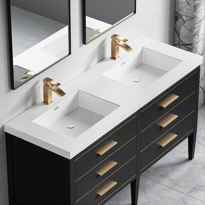 Dowell 61" Bathroom Sink,Double Bowl Vanity Basin,Rectangular Drop-In Bathroom Sink with Overflow,White-000 6122BP