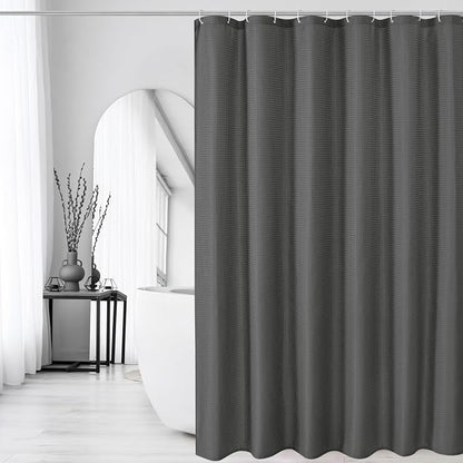 Long Charcoal Grey Fabric Shower Curtain, 72 x 78 | Tall Cloth-Textured Shower Curtain for Bathroom, Water Repellent, Machine Washable