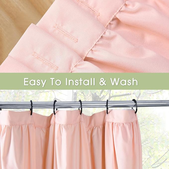 Homechoice Decor Peach Pink Ruffle Shower Curtain, Vintage Handcrafted Bow Tie Bath Curtain for Master Bathroom, Ruched Microfiber Bathroom Curtain with 8 Buttonholes, 48" W x 72" H (LQ-10)