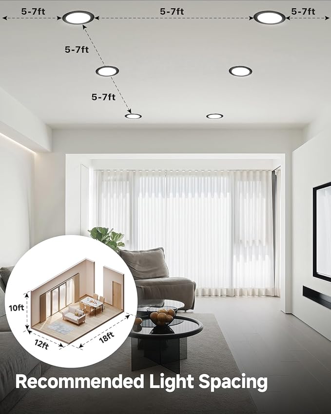 Ensenior 12 Pack 6 inch LED Eyeball Recessed Lighting, 360°+90° Rotatable and 2700K-5000K Selectable, CRI90+, Dimmable Gimbal Recessed Lights, 1300LM, 12W=115W-FCC, Black