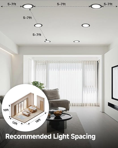 Ensenior 6 Pack 6 inch LED Eyeball Recessed Lighting, 360°+90° Rotatable and 2700K-5000K Selectable, CRI90+, Dimmable Gimbal Recessed Lights, 1300LM, 12W=115W-FCC, Black
