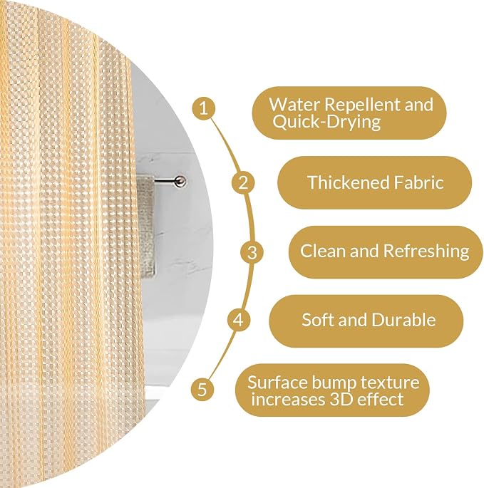 NTBAY EVA Shower Curtain Liner, 72 x 72, 6 Gauge, Semi Clear Yellow Check | Water-repellent EVA Liner with 3 Bottom Magnets, 12 Reinforced Grommets, and 12 Plastic Hooks
