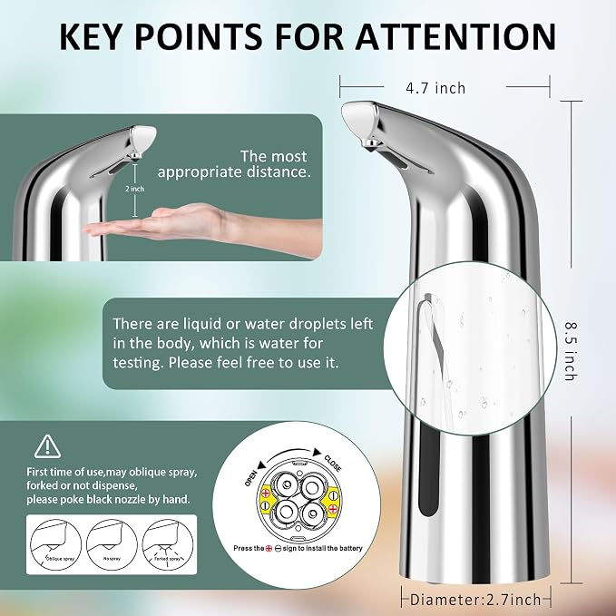 Automatic Liquid Soap Dispenser, 4-Level,13.5oz Touchless | Plastic,400ml Silver Electric Battery Operated Hand & Dish Countertop Soap Dispensers with Sensor for Bathroom,Kitchen Sink