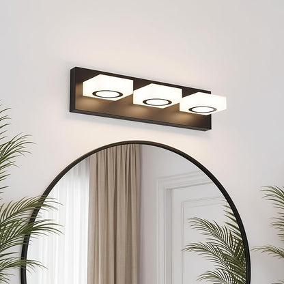 Bathroom Vanity Light, 3-Light 16 Inch Matte Black 5CCT 2700-6500K LED Bathroom Light Fixtures Over Mirror, Vanity Lighting Modern Bath Wall Sconce for Mirror Bedroom Living Room