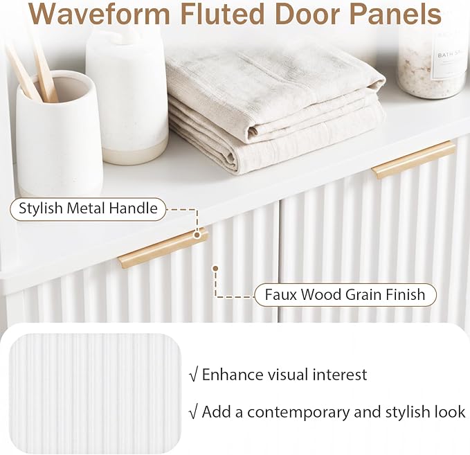 Giantex 68" Tall Corner Cabinet with Fluted Doors (White) | Modern Bathroom Floor Storage Cabinet, 6-Tier Space Saver Display Shelves for Kitchen, Living Room, Hallway, Laundry