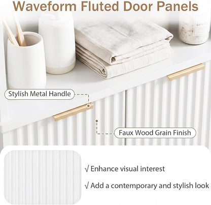 Giantex 68" Tall Corner Cabinet with Fluted Doors (White) | Modern Bathroom Floor Storage Cabinet, 6-Tier Space Saver Display Shelves for Kitchen, Living Room, Hallway, Laundry