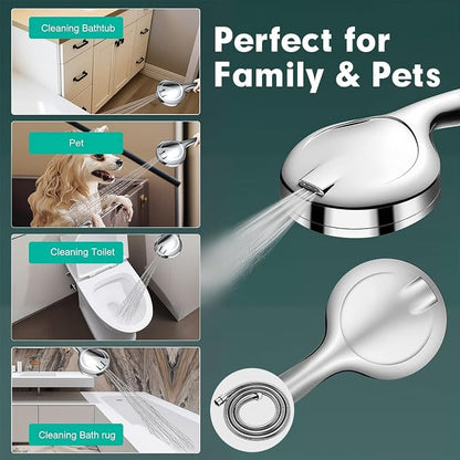 Filtered High Pressure Handheld Shower Head – 10 Spray Modes with Rain & Massage, Built-in Filter for Cleaner Water, Anti-Clog Nozzles, Power Rinse for Tile & Pets, Chrome Finish
