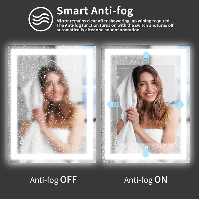 Koonmi 32x24 LED Bathroom Mirror, Shatterproof Mirror with Light | 90CRI Vanity Mirror with Anti-fog Backlit + Front Lit, 3 Color, Easy Install for Bathroom Hotel (IP65)