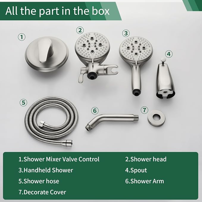 L829-2 Brushed Nickel Shower Faucet Set - Complete Dual Shower Head & Handheld Combo, Tub Spout & Trim Kit
