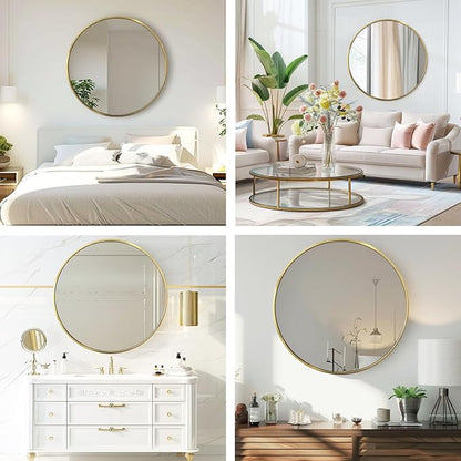 Round Gold Mirror 30 Inch, Brushed Gold Frame, Large Circle Mirror | Metal Frame, Circular Wall Mounted Mirrors for Bathroom, Living Room,Entryway,Bedroom,Hallway,Dining Room,High Definition