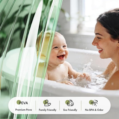 Bathway Shower Curtain Liner, Clear Shower Curtain Liner Green 72x72 PEVA Waterproof Shower Curtain Liner Plastic with 3 Magnets and 12 Rustproof Metal Grommets, Lightweight Shower Liner for Bathroom