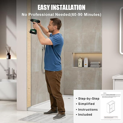 Frosted Sliding Shower Door, 56-60" W x 72" H-1/4” (6mm), Frosted Glass Shower Door with 4" Left Adjustable Width, 304 Stainless Steel Hardware, Quiet Rollers, Bottom Water Seal, Brushed Nickel