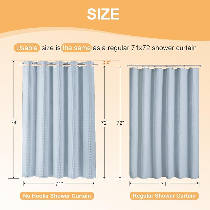 River Dream Cotton Blend No Hook Shower Curtain with Liner, Blue, 71x74 | with Snap in Liner, Heavyweight Waffle Fabric, Hotel Grade for Bathroom, Water Repellent, Corner Magnets, Machine Washable